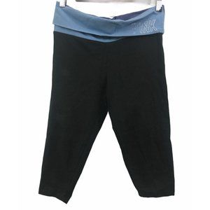 Victoria Secret PINK cropped Black Leggings Blue waistband with bling